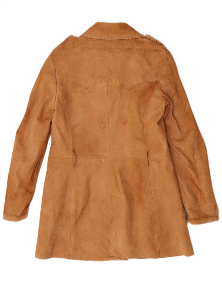 vintage Femmes Militaire Daim Double Breasted Manteau IT 44 Brun Moyen
