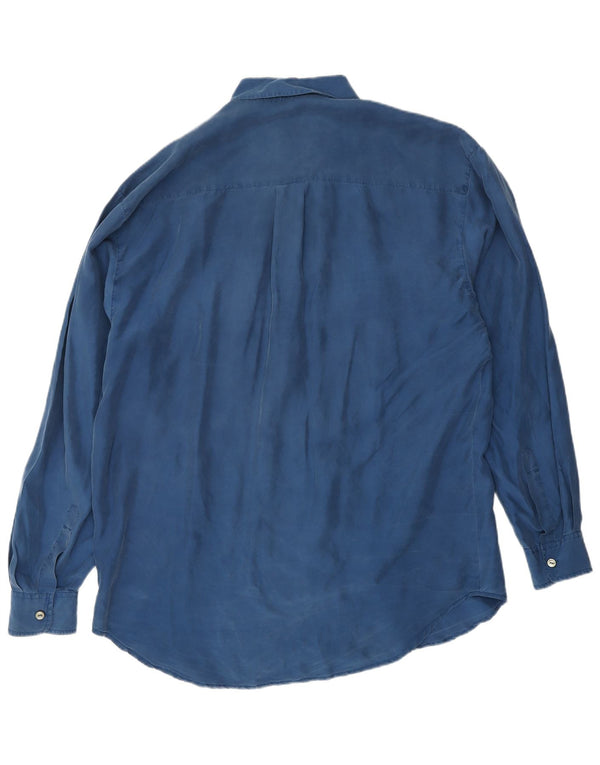 VINTAGE Mens Shirt Medium Blue Silk