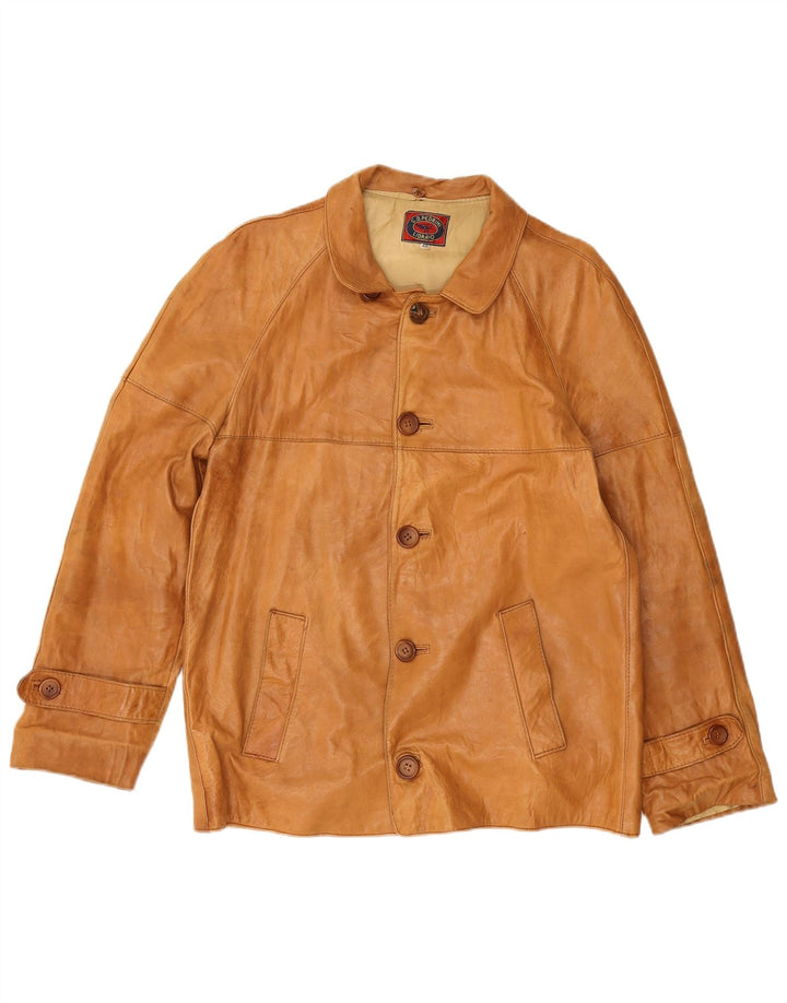 GB.PEDRINI Veste en Cuir Homme IT 48 Cuir Beige Moyen