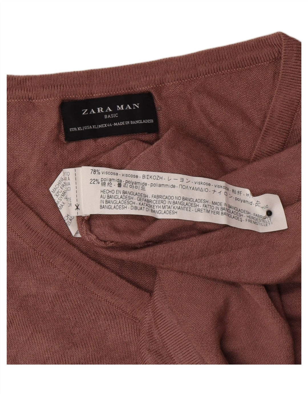 Zara Pull Col V Homme XL Rose Viscose