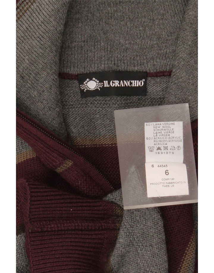 IL GRANCHIO Pull col zippé pour femme UK 18 XL Bordeaux rayé