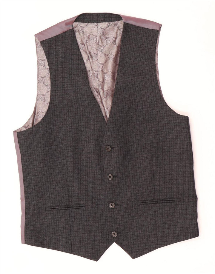 Ted Baker Gilet pour homme US 40 Large laine à carreaux gris