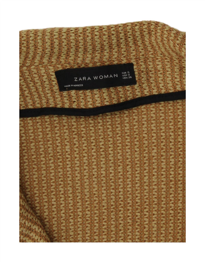 Zara Manteau croisé en tricot pour femme UK 10 Petit coton jaune