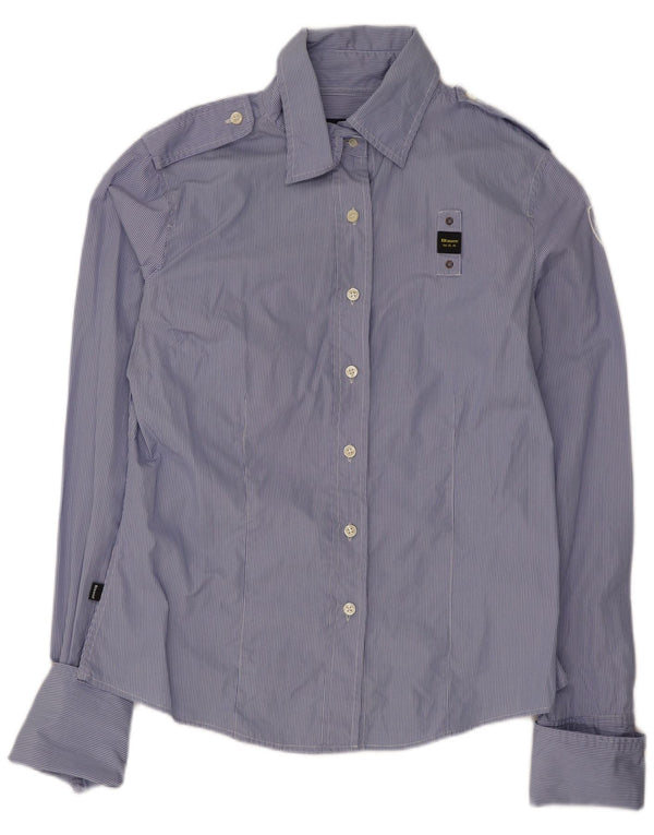 Blauer Chemise militaire formelle pour femme UK 16 en coton à fines rayures bleues