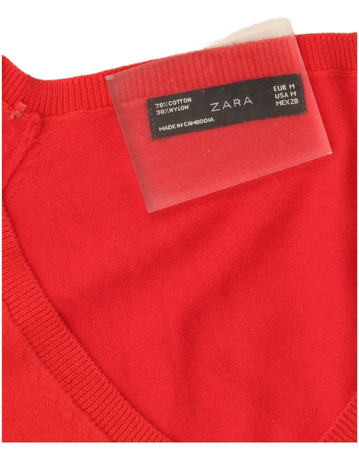 Zara Pull col en V pour femme UK 12 Rouge moyen Coton