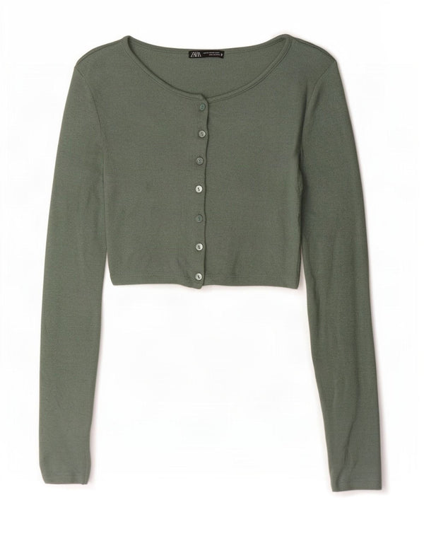 Zara Femmes Crop Cardigan Top UK 6 XS Vert