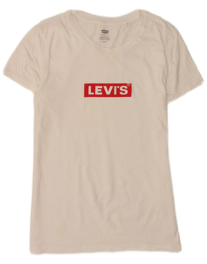 Levi's T-Shirt Graphique Femme UK 8 Small Blanc Coton