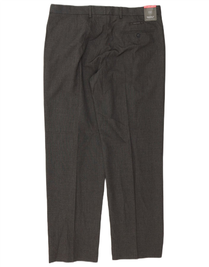 MARKS & SPENCER Pantalon de Costume Coupe Regular Homme W36 L31 Gris Polyester