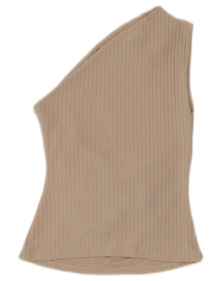 Zara Femme Top Une Épaule UK 8 Petit Beige Polyester