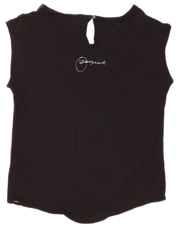 Desigual T-shirt graphique surdimensionné pour femme UK 10 Small Noir Viscose