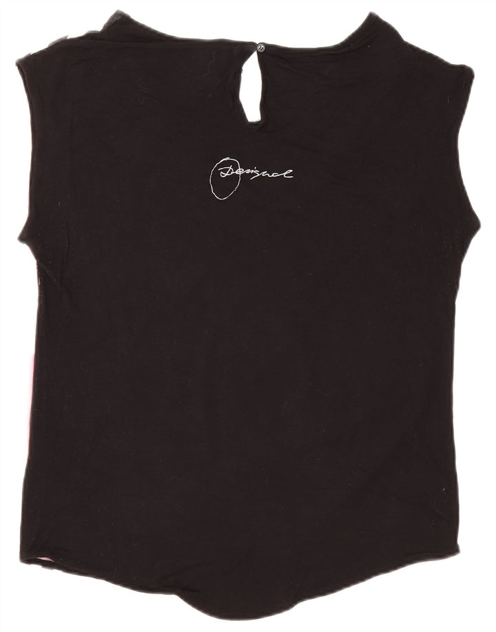 Desigual T-shirt graphique surdimensionné pour femme UK 10 Small Noir Viscose