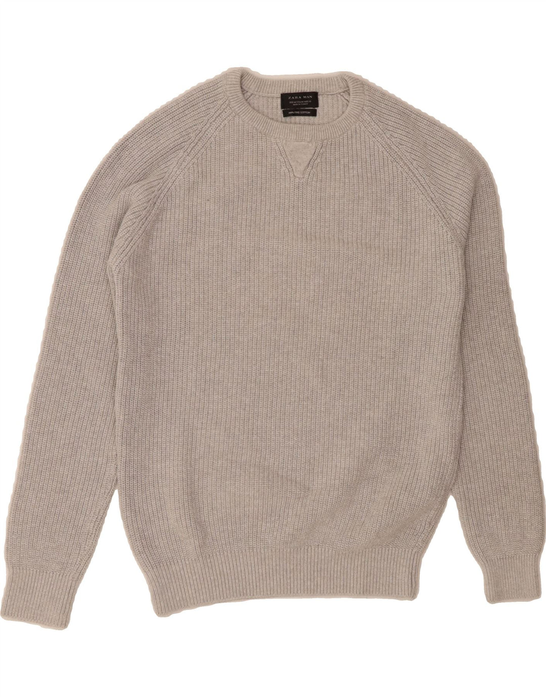 ZARA Womens Crew Neck Jumper Sweater UK 14 Medium Grey Cotton Vintage Zara and Second-Hand Zara from Messina Hembry 