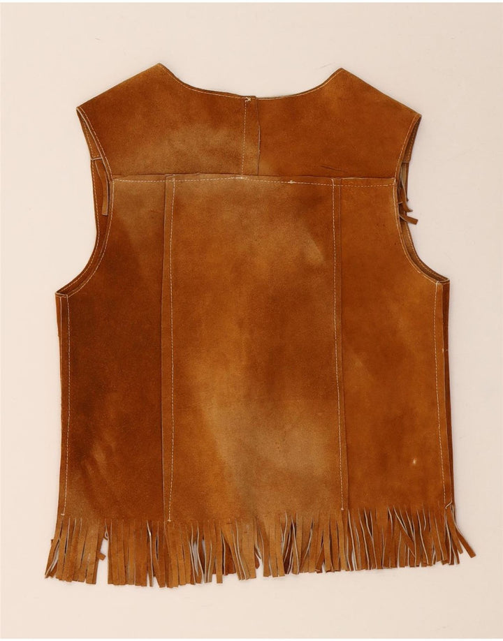 VINTAGE Gilet en daim femme UK 10 Petit Marron