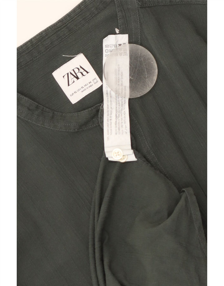 Chemise Homme Zara XL Kaki Coton