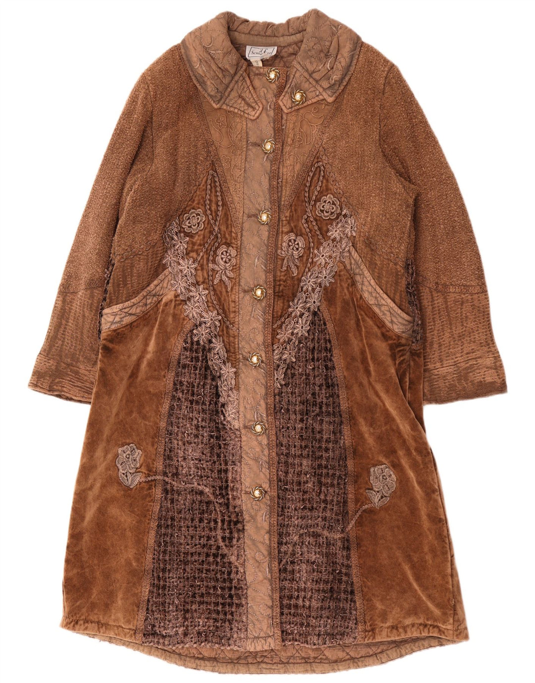 Manteau Femme UK 16 Grand Marron Patchwork Coton