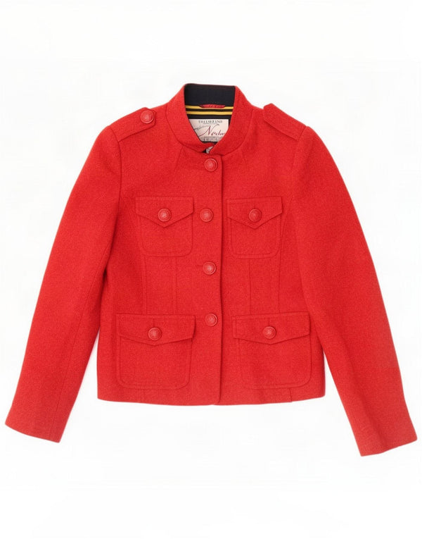 Ness Veste blazer militaire à 4 boutons pour femme UK 10 Petite laine rouge