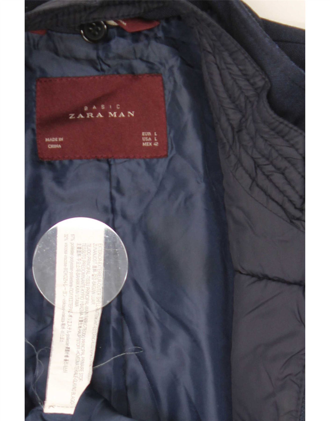Zara Veste Blazer 4 Boutons Homme UK 40 Large Bleu Marine Polyester