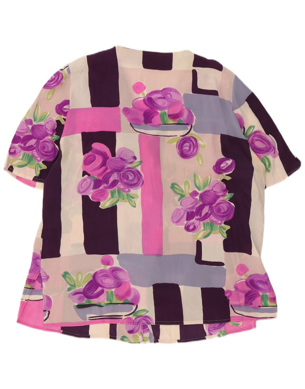 vintage Femmes Chemise à manches courtes Blouse UK 18 XL Violet Floral Soie