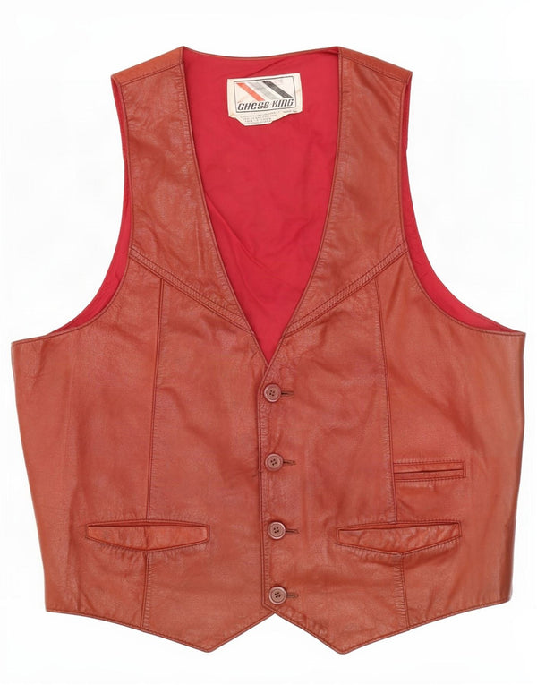 gilet en cuir homme vintage XL Marron