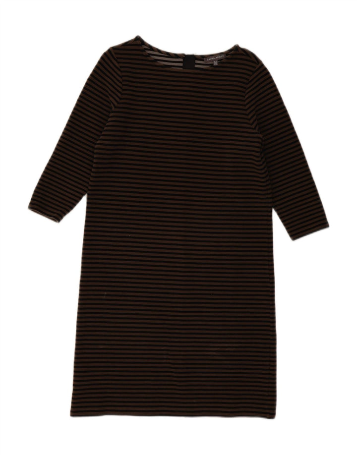 LAURA ASHLEY Robe droite à manches 3/4 pour femme UK 12 Beige moyen rayé