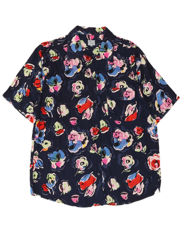 vintage Chemise à manches courtes pour hommes Bleu marine moyen Viscose florale