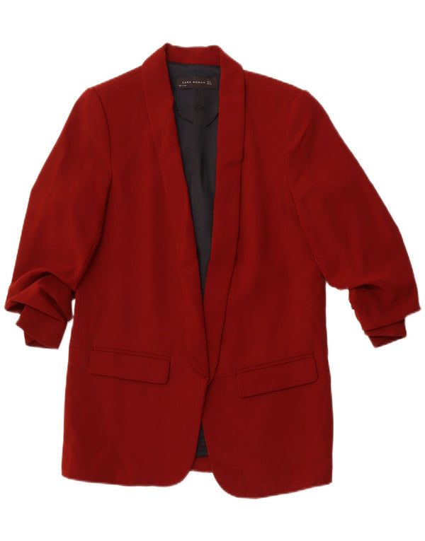 ZARA Veste blazer à manches 3/4 pour femme UK 10 Small Rouge Polyester