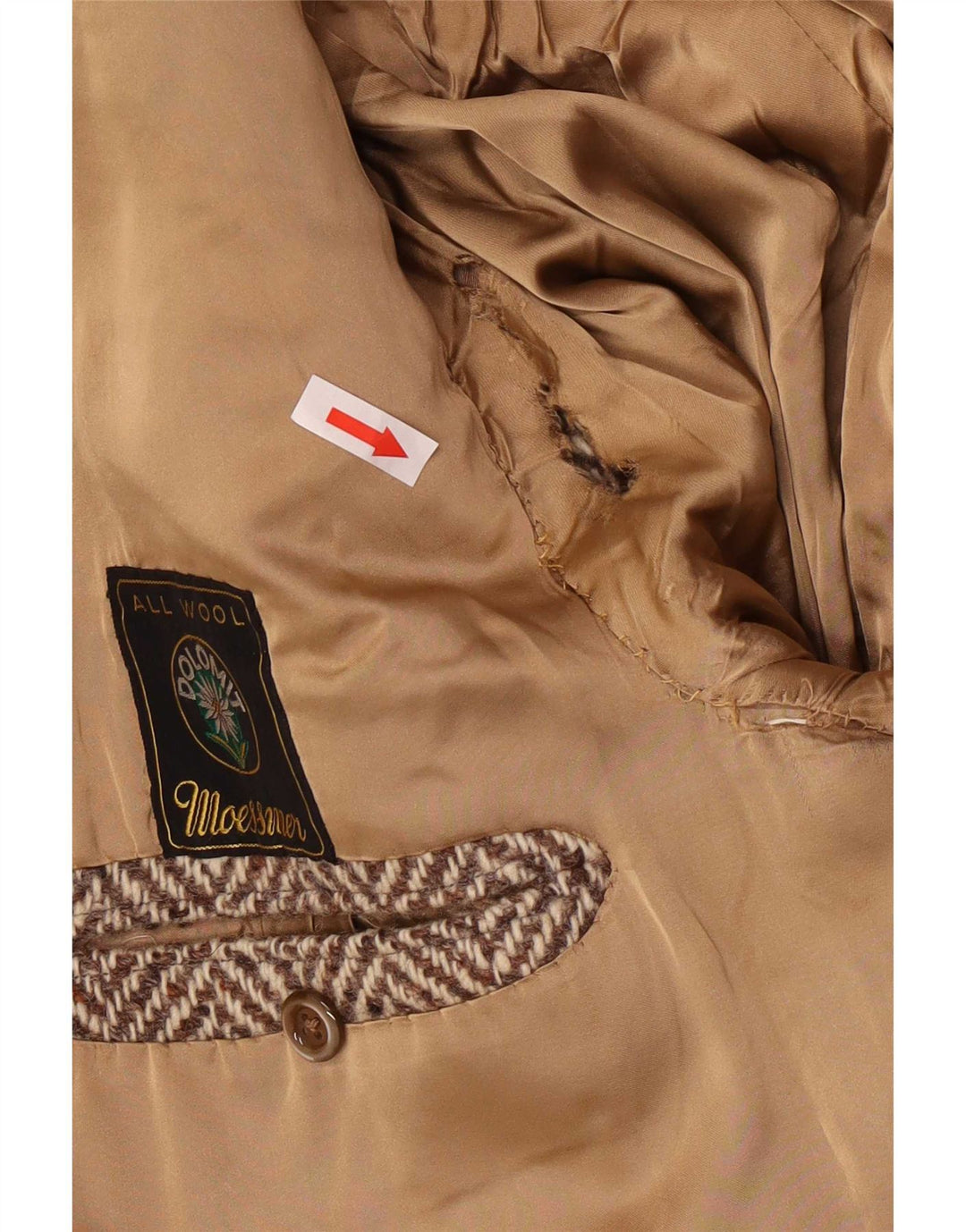 Moessmer Manteau Homme UK 42 XL Laine à Chevrons Marron