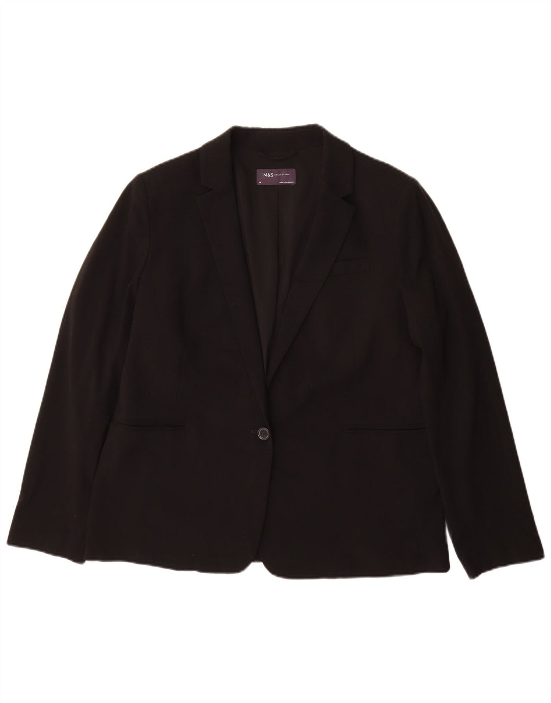 Marks & Spencer Veste blazer à 1 bouton pour femme UK 14 Large Noir Polyester