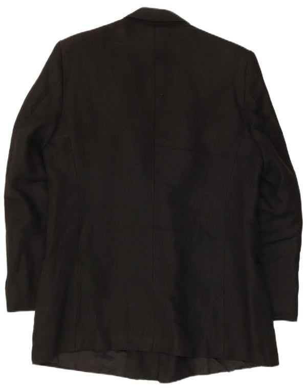 vintage Mens Double Breasted Blazer Veste UK 38 Lin Noir Moyen