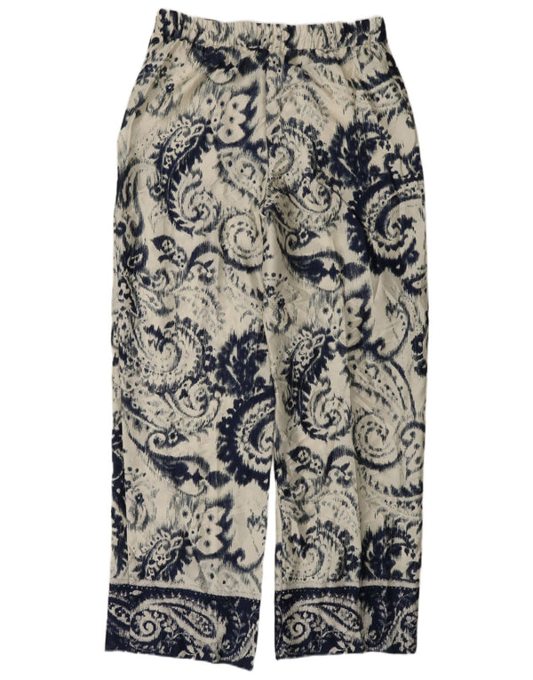 Zara Pantalon décontracté fuselé pour femme Large W30 L32 Blanc Paisley Polyester