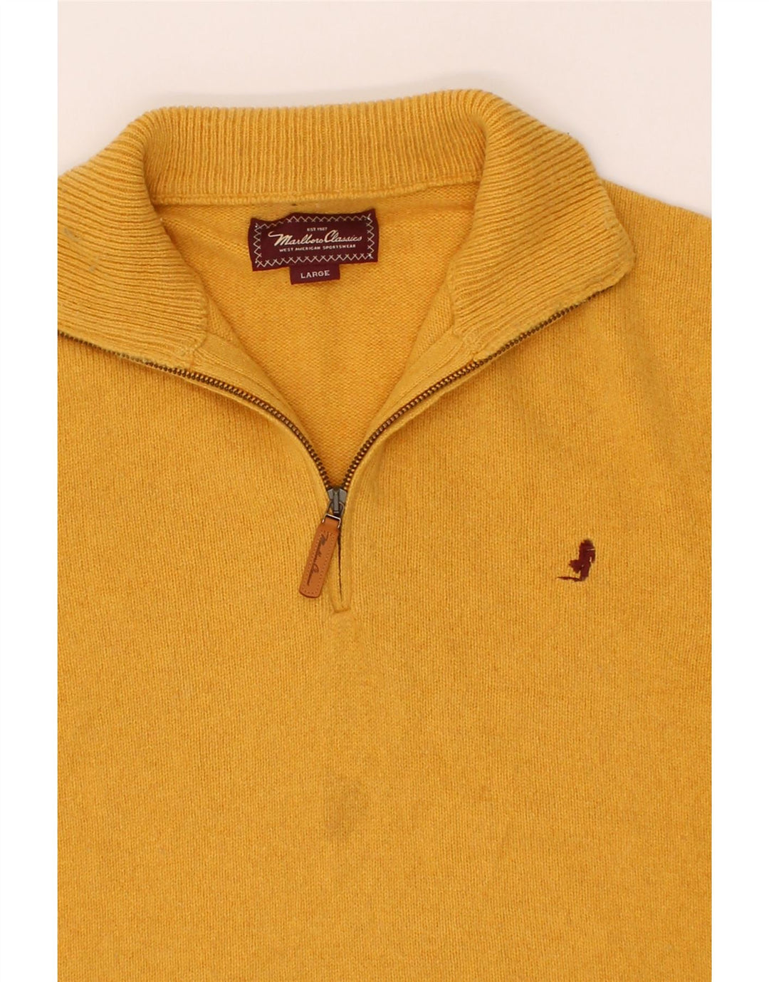MARLBORO CLASSICS Pull col zippé pour homme en laine jaune Large