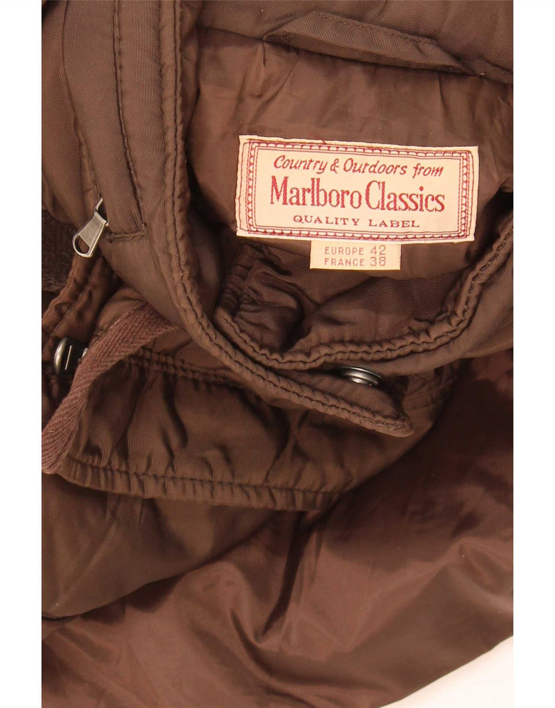 Marlboro Classics Veste utilitaire à capuche pour femme EU 42 Large Marron Nylon