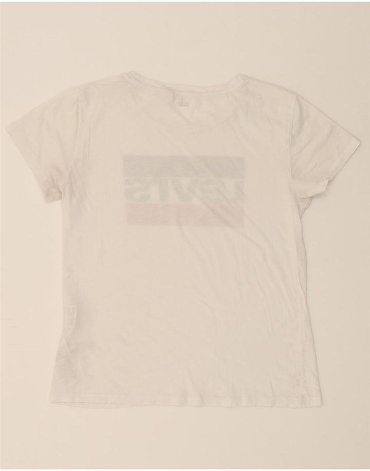 LEVI'S Womens Graphic T-Shirt Top UK 12 Medium Off White Cotton Vintage Levi's and Second-Hand Levi's from Messina Hembry 
