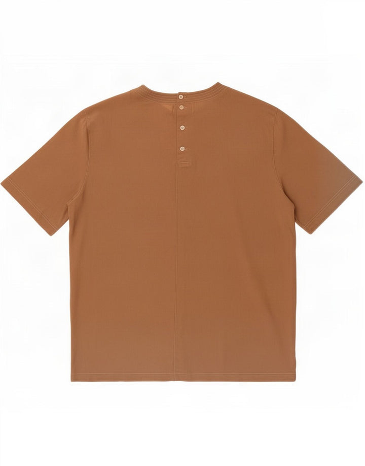 Blouse Femme Vintage Top IT 44 Soie Brun Moyen