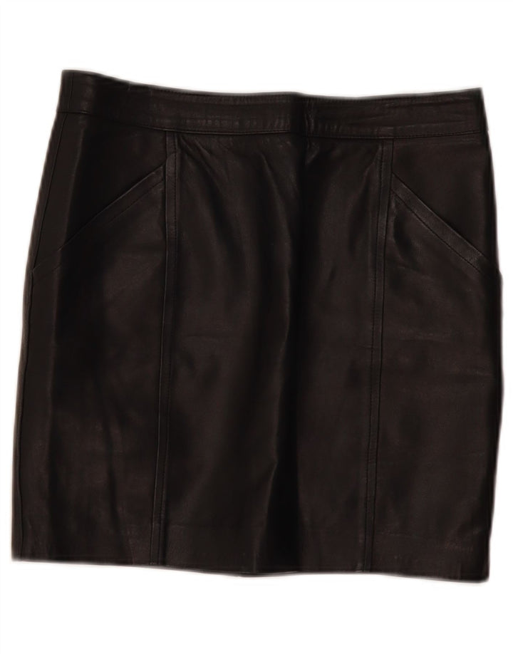 vintage Femme Mini Jupe En Cuir W30 Moyen Noir