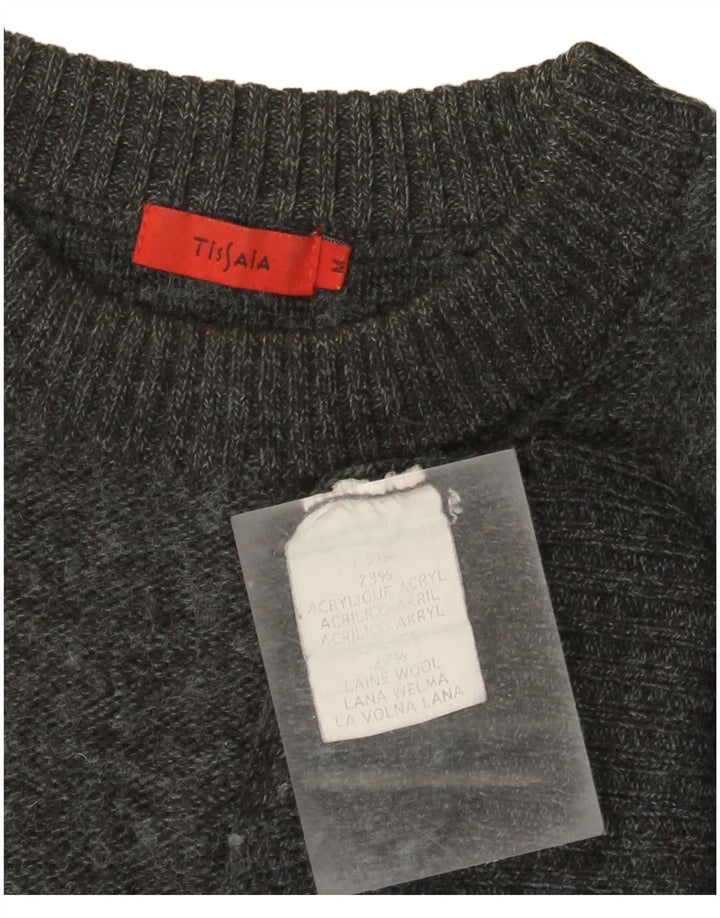 vintage Mens Crew Neck Jumper Pull Moyen Gris Géométrique Acrylique