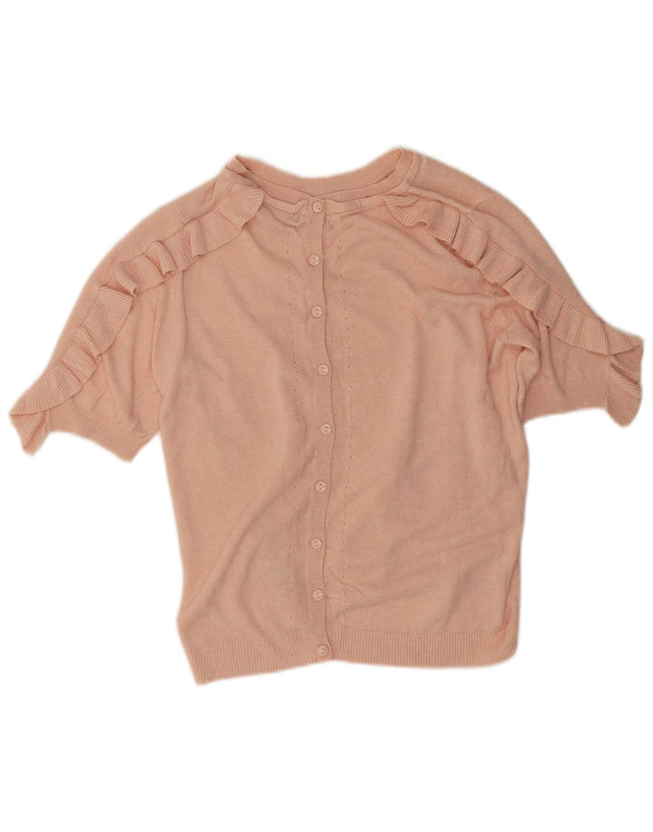 Marks & Spencer Pull cardigan à volants pour femme UK 14 Rose moyen