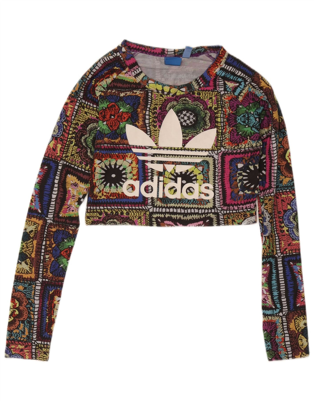 ADIDAS Haut graphique à manches longues pour femmes UK 8 Petit patchwork multicolore