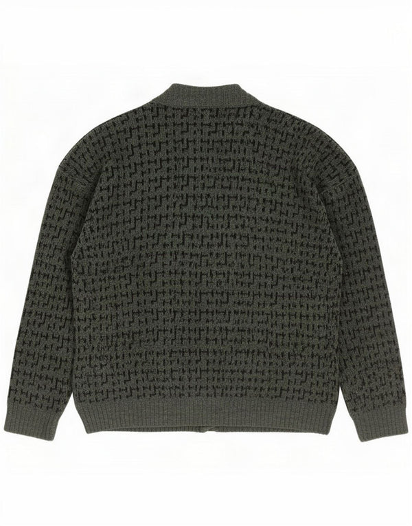 Erredi Mens Cardigan Sweater Medium Green Geometric Polyacrylic