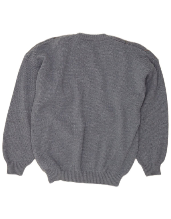 VINTAGE Pull col V pour homme IT 50 Laine Argyle/Diamant Bleu Moyen