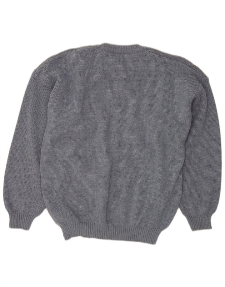 VINTAGE Pull col V pour homme IT 50 Laine Argyle/Diamant Bleu Moyen