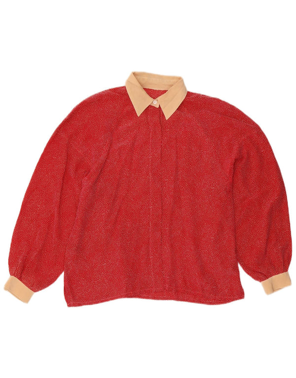 vintage Femme Chemise à manches longues Blouse UK 16 Grand Rouge Repéré