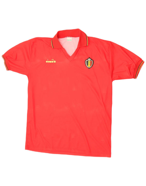 Diadora Chemise à manches courtes pour homme Belgique 1992-1994 Domicile XL Rouge Sports