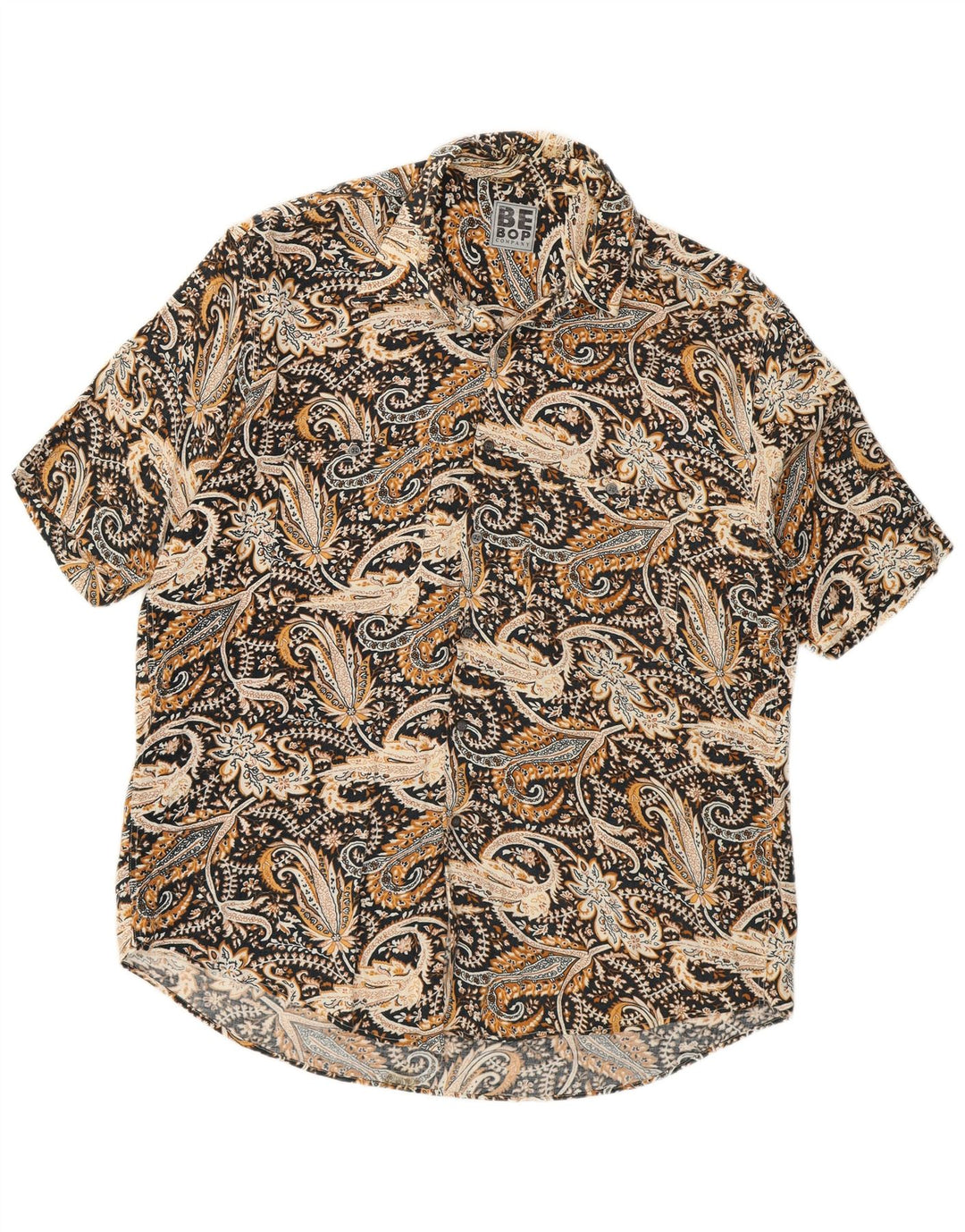 vintage Chemise à manches courtes pour hommes Grand Paisley Noir