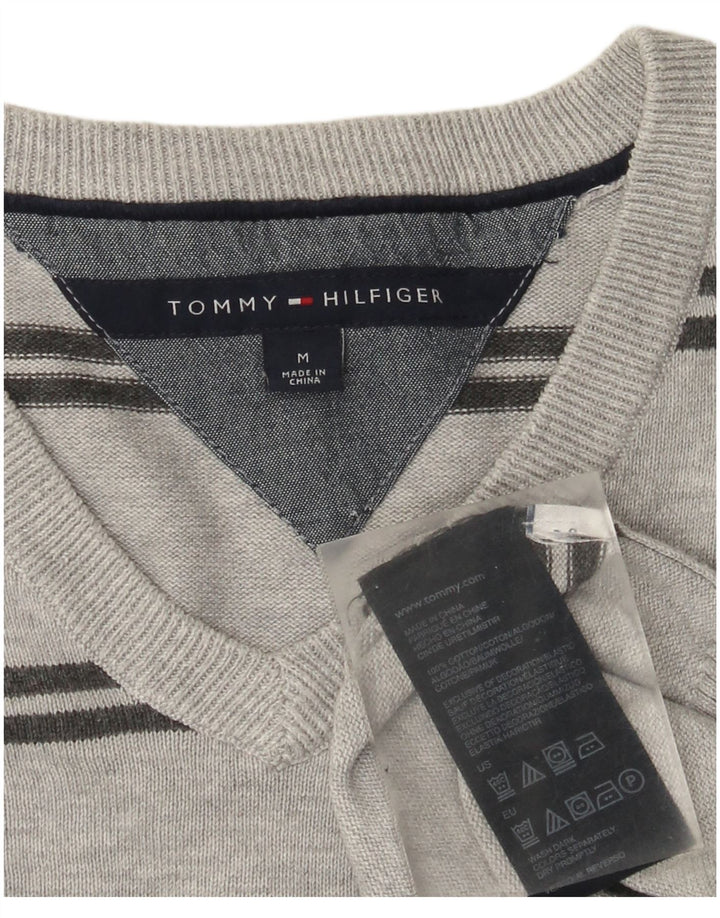 Tommy Hilfiger Pull Col V Homme Gris Moyen Rayé Coton