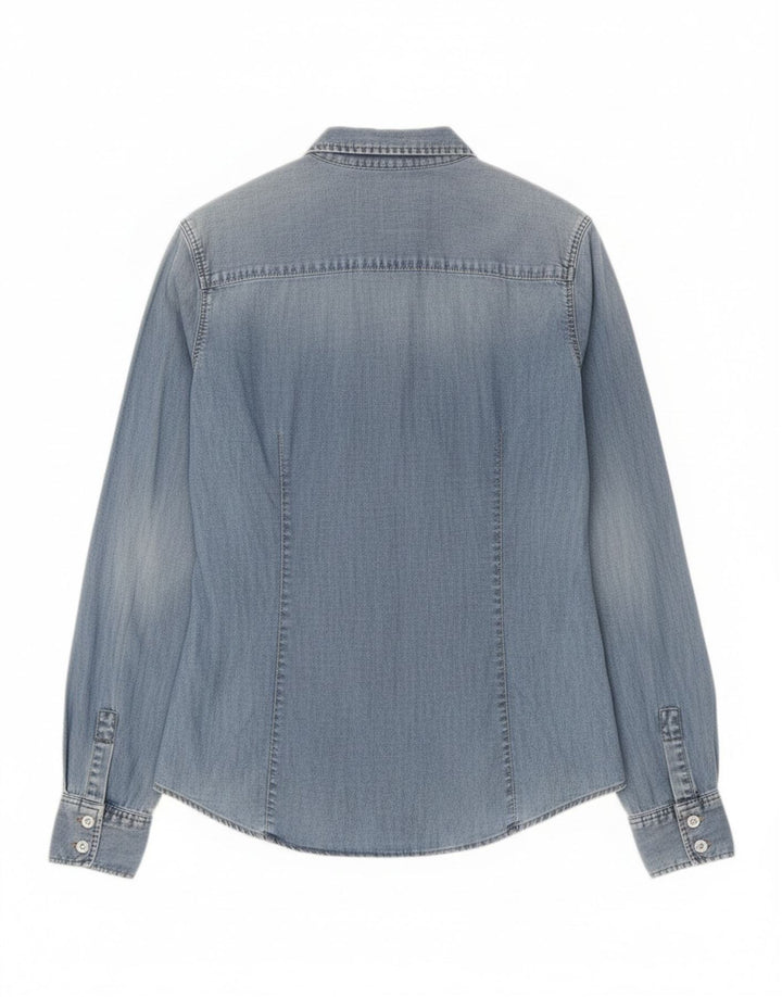 Zara Chemise en jean pour femme UK 14 Large Bleu Coton