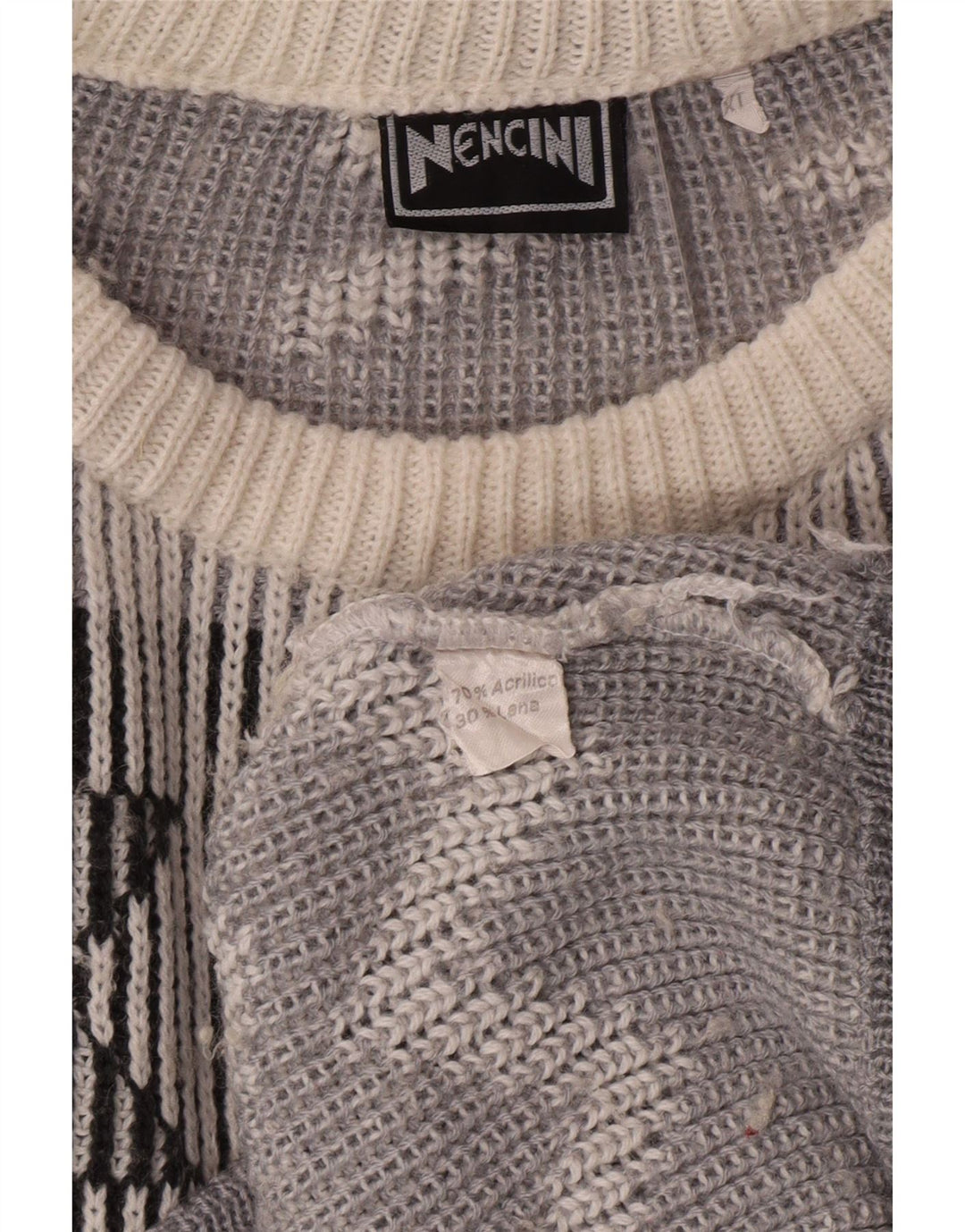 VINTAGE Pull col bateau pour homme XL Off White Fair Isle Classic