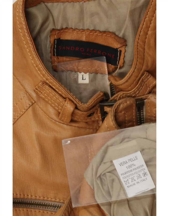 Sandro Ferrone Veste en cuir crop pour femme UK 14 Grand cuir marron