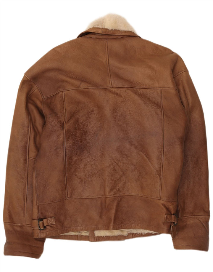 Vintage Veste en peau de mouton croisée pour homme UK 40 Large Marron Colourblock