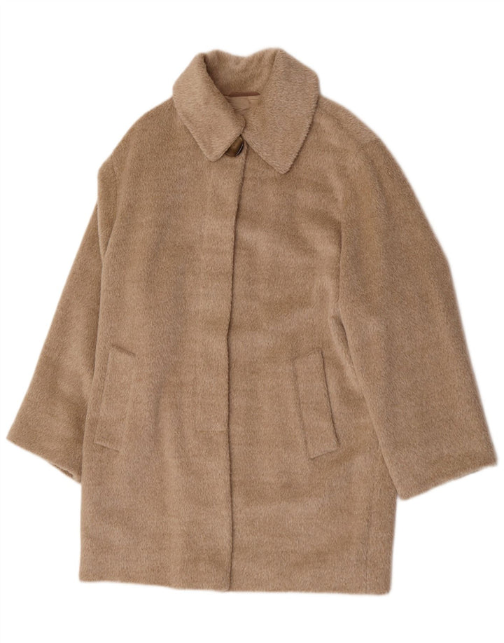 vintage Femme Manteau surdimensionné UK 12 Laine Beige Moyenne